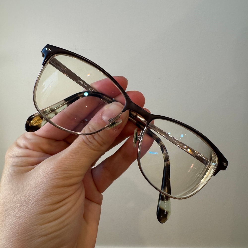 Fossil FOS 7034 4IN 140 Brown Gold Rectangular Browline Optical Eyeglass Frames